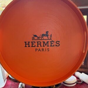 Hermes Orange Round Serving Tray with Black Logo